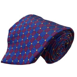 Paul Fredrick Mens Blue & Burgundy Silk Necktie Checkered Woven Hand Sewn