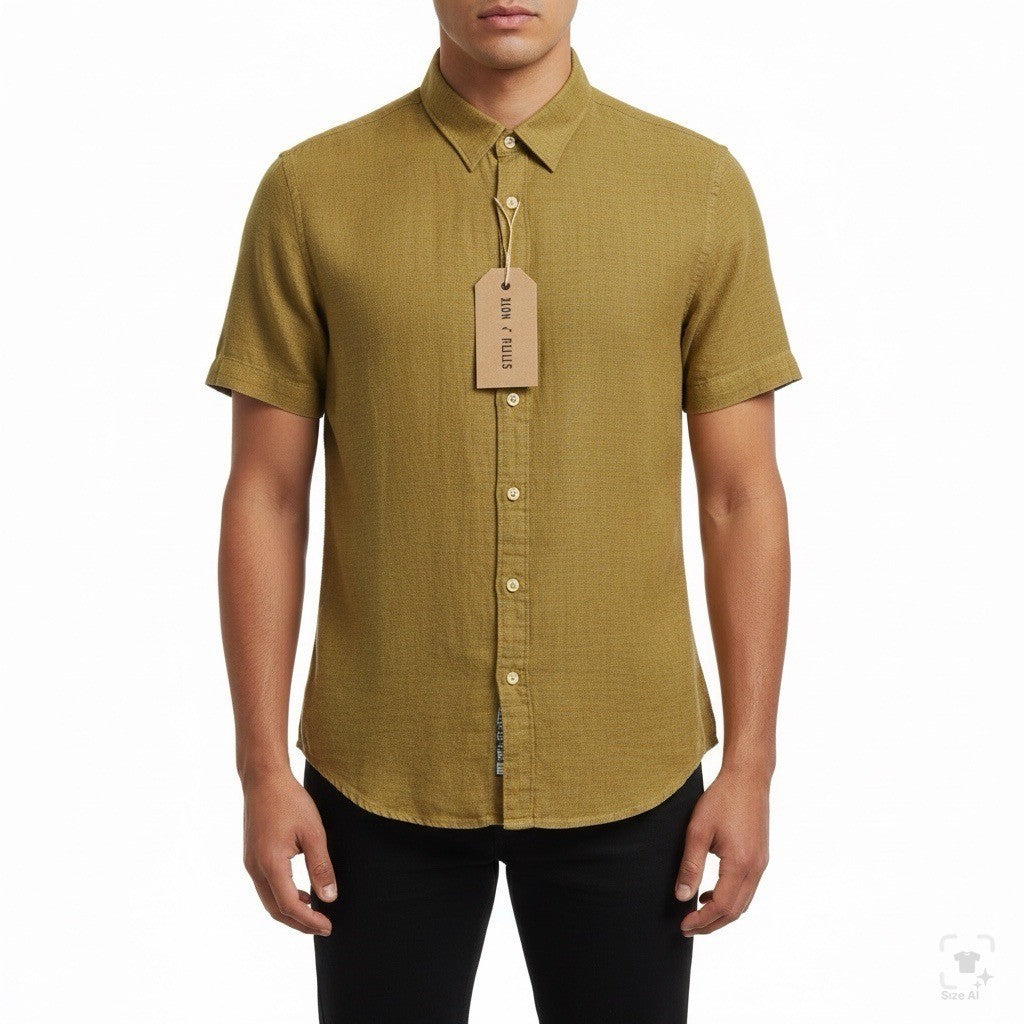 Stitch Note Mens Olive Linen Button-Up Shirt Short Sleeve Lightweight Sz S - New