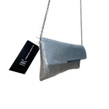 INC Women’s Silver Metallic Mesh Chain Strap Fold-Over Design Clutch Bag