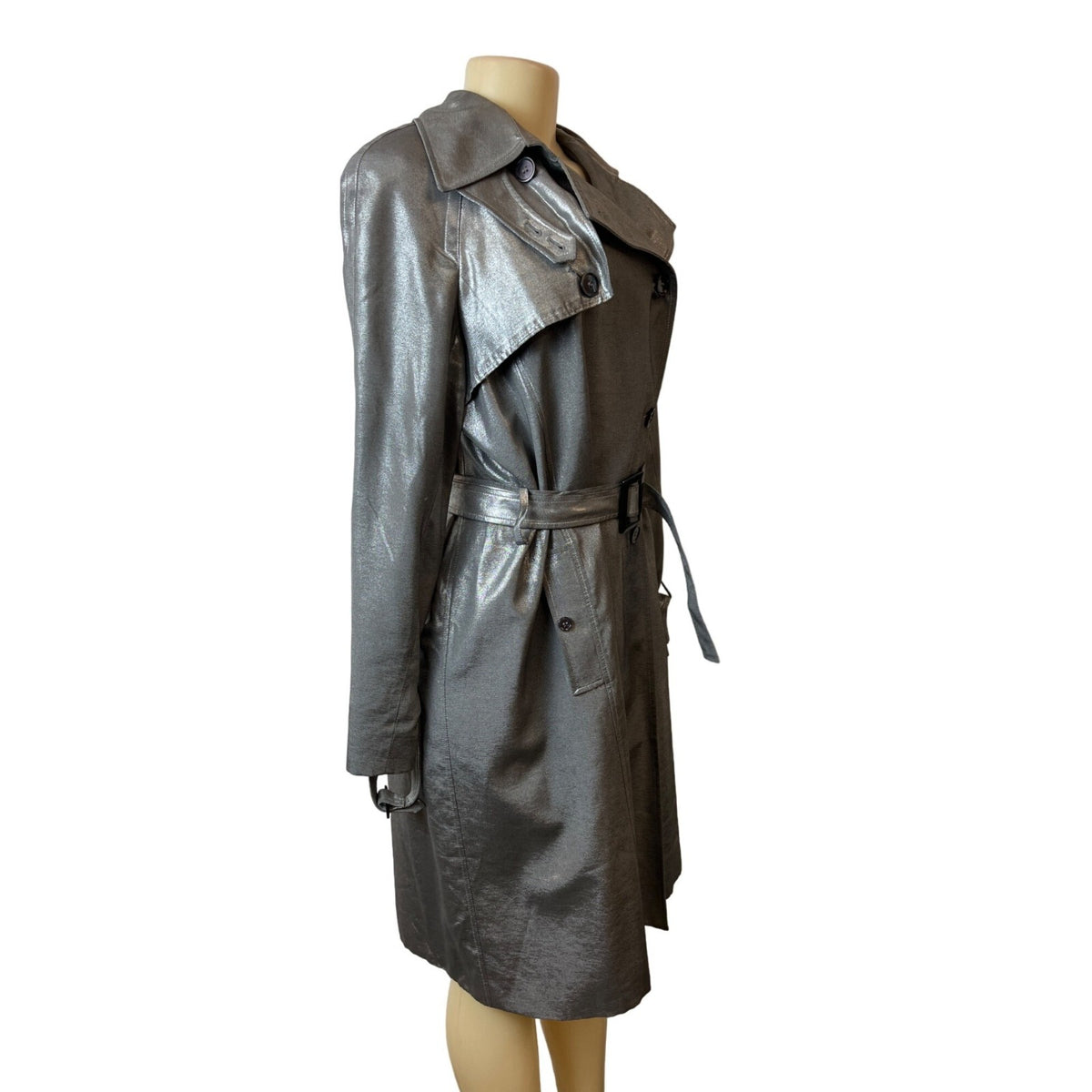 Jones New York Women's Gray Double Breasted Trench Coat Sz M