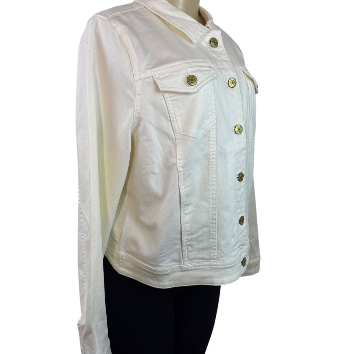 ISAAC MIRAHI LIVE White Denim Button-Up Jacket With Gold-Tone Hardware Sz 14