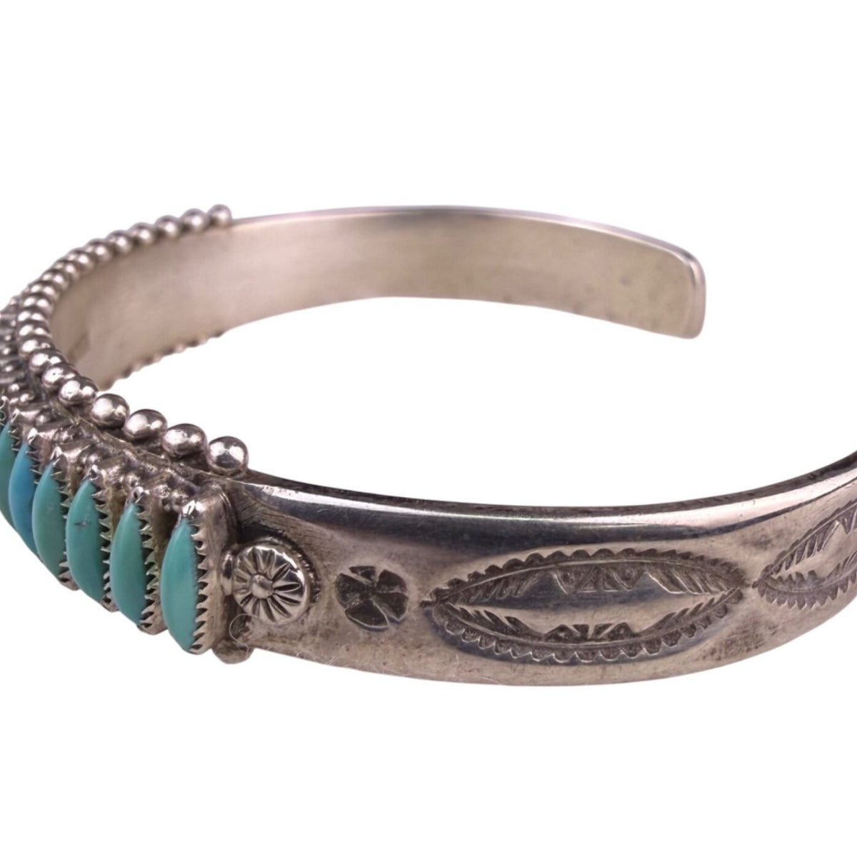 Zani B. Womens Silver Turquoise Sterling Cuff Bracelet Needlepoint Handmade