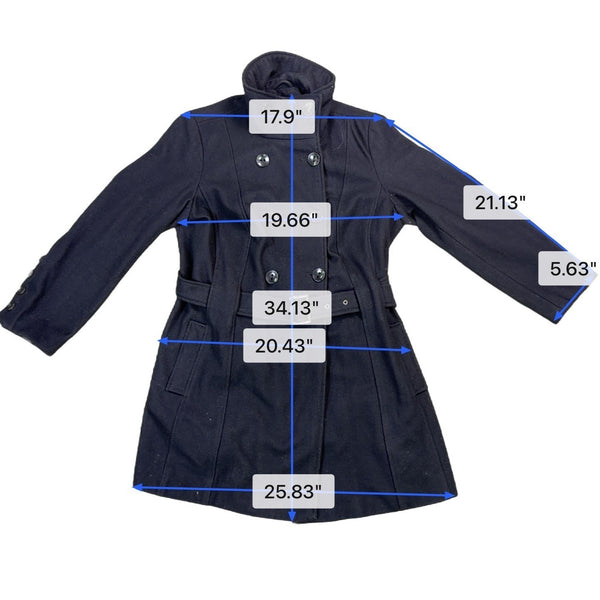 Black Rivet Womens Black Double Breasted Belted Peacoat Warm Stylish Size 1X