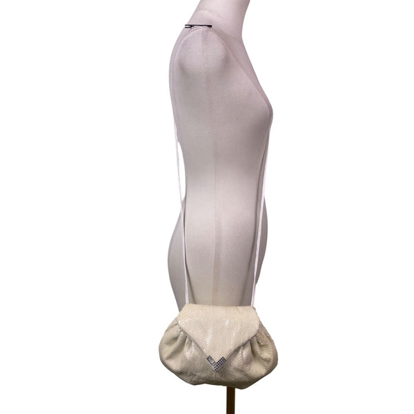 Novita Krishan Women’s White Snakeskin Embossed Rhinestone Clasp Crossbody Bag