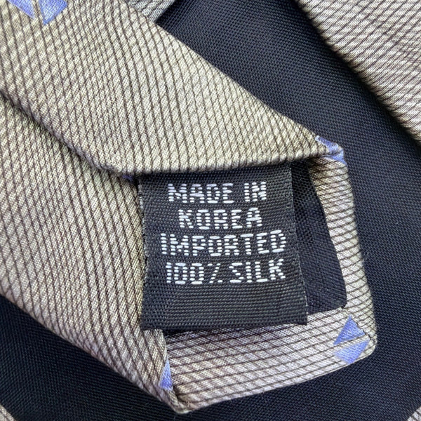 Van Heusen Men’s Gray & Blue 100% Silk Tie Geometric Pattern Made In Korea