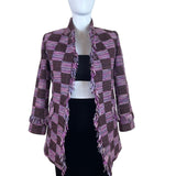 Starlite Womens Brown & Pink Woven Fringe Open Front Blazer Jacket Sz 12