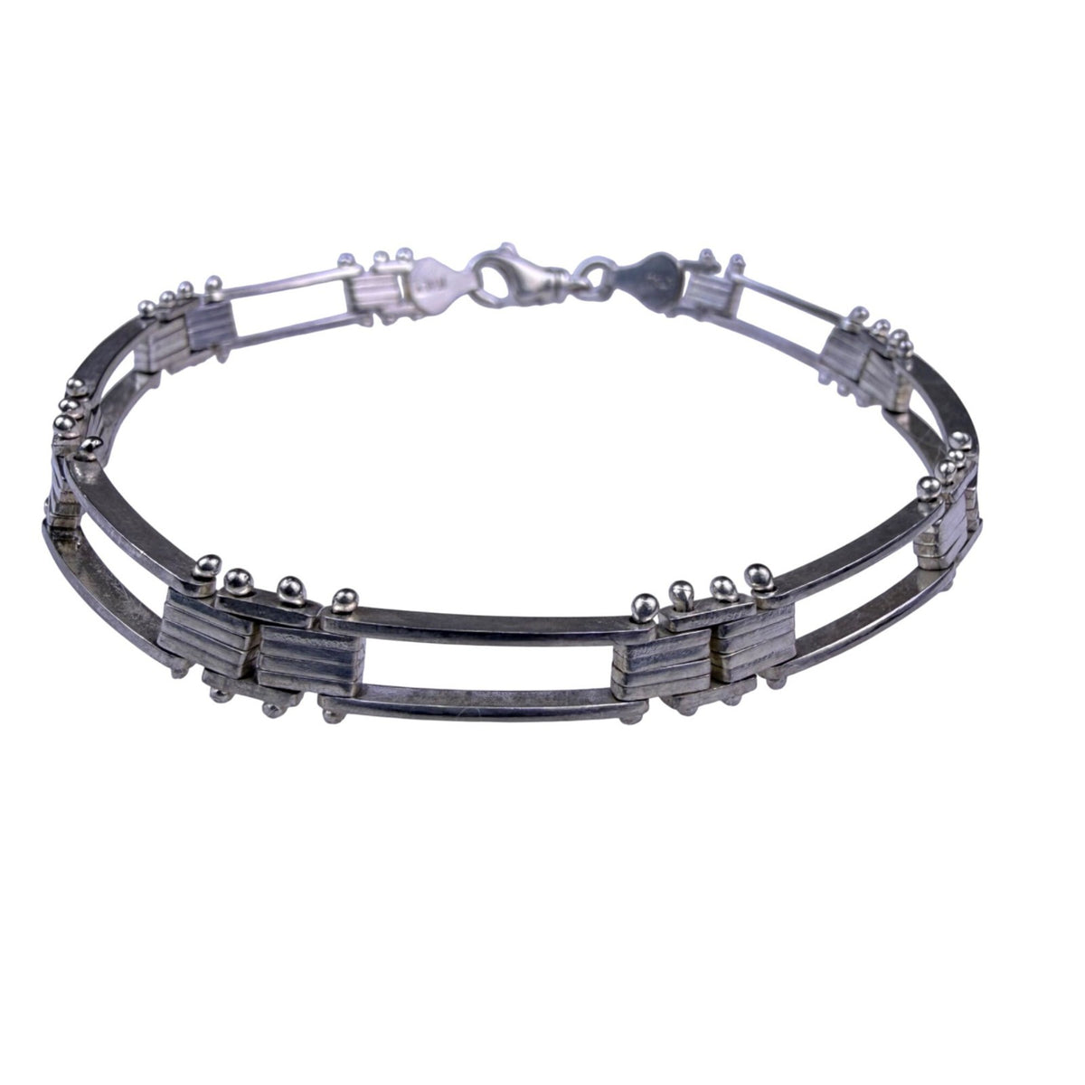 Sterling Silver 925 Italian Fence Design Bracelet Lobster Clasp