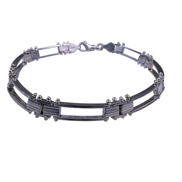 Sterling Silver 925 Italian Fence Design Bracelet Lobster Clasp