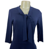 Navy Blue Womens Knit Dress With Bow Front & Pockets Soft Comfortable Medium Siz