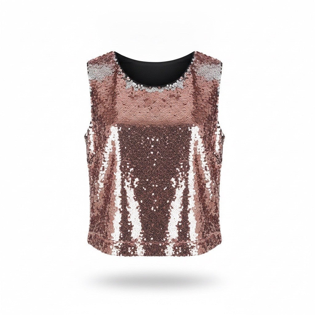 Eva Mendes Womens Rose Gold Sequined & Sleeveless Party Tank Top Size XL
