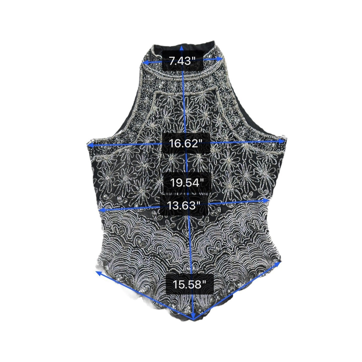 Papell Boutique Womens Black Silk Beaded Halter Top Evening Wear Size M
