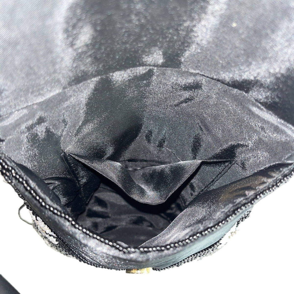 Handcrafted Women's Black Beaded Flowers Pattern Handbag Clutch Sz S