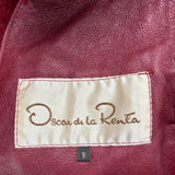 Oscar De La Renta Womens Red Shearling & Leather Long Coat Button Detail Size 8