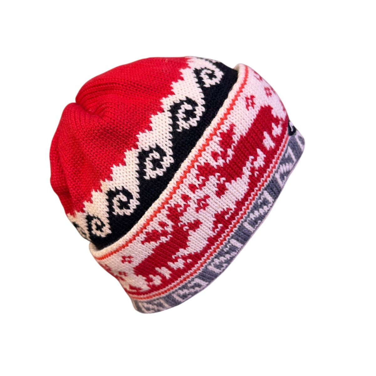 Steffner Red/Gray/White Womens Knitted Patterned Beanie Hat Winter Accessory