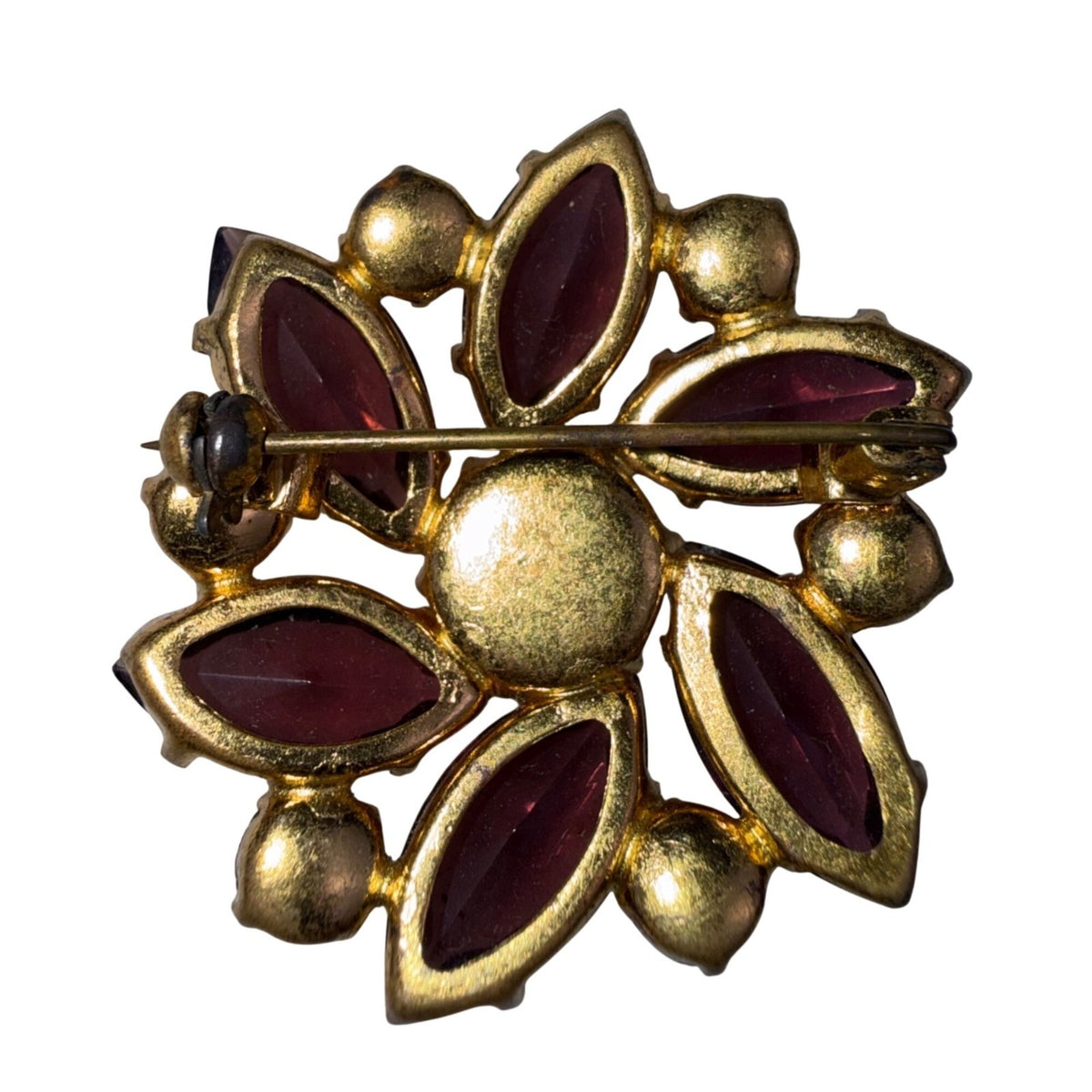 Vintage Floral Rhinestone Brooch Floral Design Iridescent & Amethyst Gold Tone
