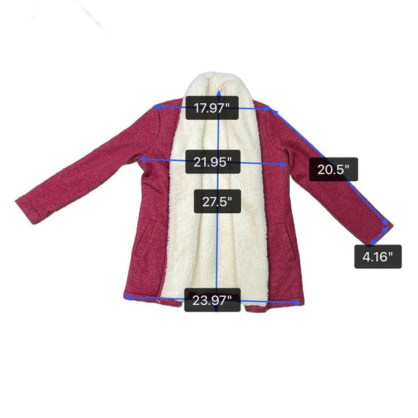 L.L.Bean Womens Burgundy Cotton Blend Sherpa-Lined Cardigan Jacket Size L