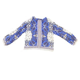Loft Womens Blue & White Floral Boho Printed Long Sleeve Blouse Lightweight Sz L