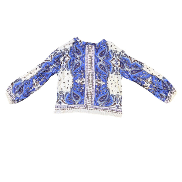 Loft Womens Blue & White Floral Boho Printed Long Sleeve Blouse Lightweight Sz L