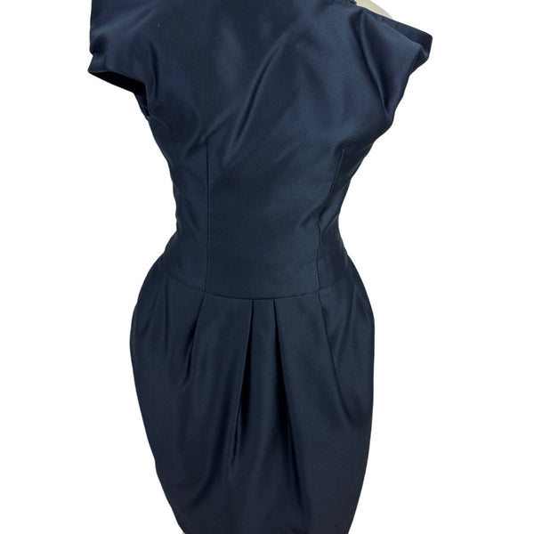 Vintage Victor Costa Black Cocktail Dress With Bow Back & Pleated Skirt Sz 6