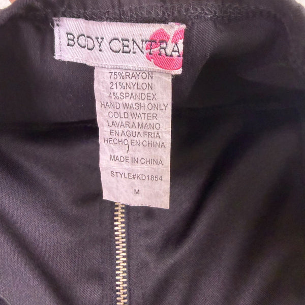 Body Central Women’s Black Mini Dress W/ Button Detail Zip Front Size M