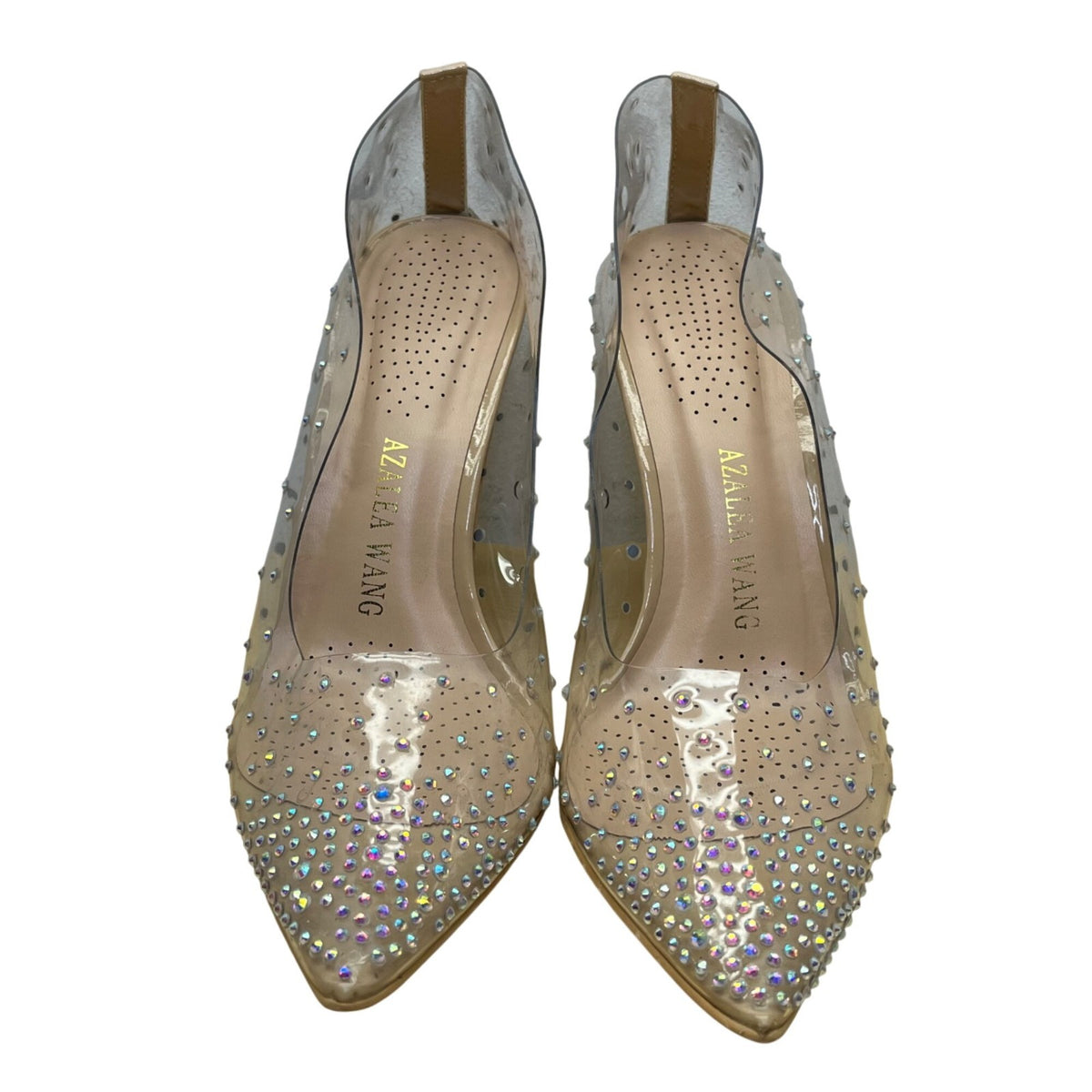 Azalea Wang Women’s Clear Rhinestone Embellished Glam Lucite Stiletto Heels Sz 8