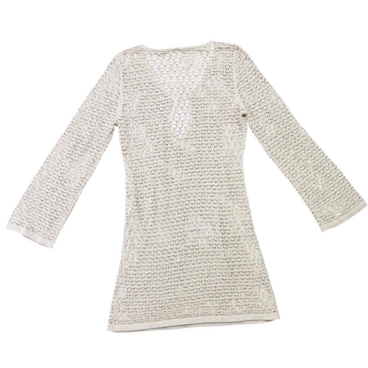 Anrabess Women Beige Long Sleeve Knit Tunic With Tie Neck Size S