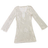 Anrabess Women Beige Long Sleeve Knit Tunic With Tie Neck Size S