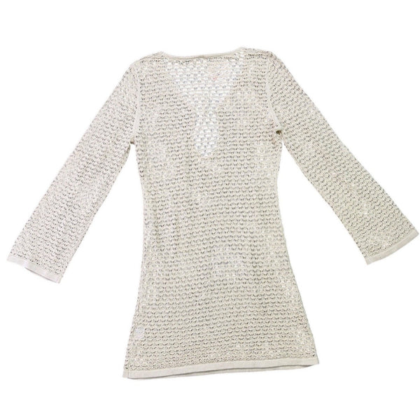 Anrabess Women Beige Long Sleeve Knit Tunic With Tie Neck Size S