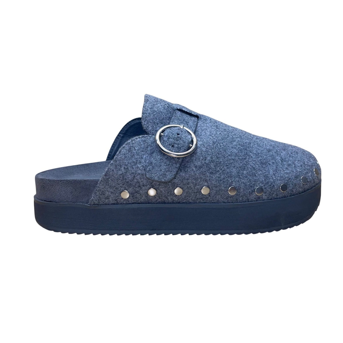 JF Odetta Women’s Gray Wool Studded Buckle Slip-On Casual Clogs Size 12