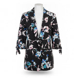 Lane Bryant Womens Black Flora Strech Blazer 3/4 Sleeve Tie Cuffs Size 14/16