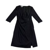 Kay Unger Womens Black Nylon Blend 3/4 Sleeve Embellished Wrap Midi Dress Size 1