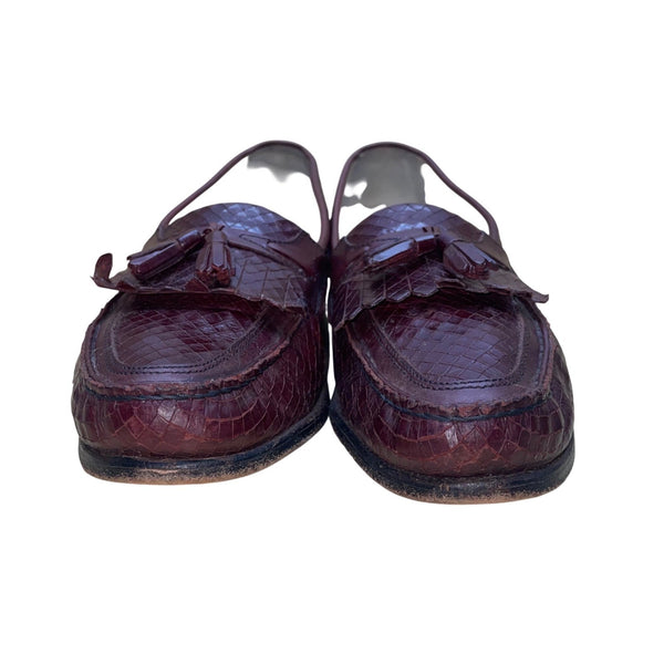 Johnston & Murphy Men’s Burgundy Leather Woven Tassel Loafer Shoes Sz 11.5M