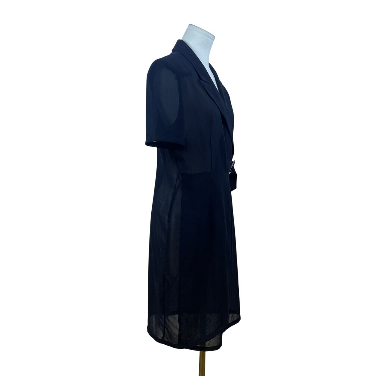 Hongxiang Clothing Black Wrap Sheer Short Sleeve Mid-Length Belted Dress