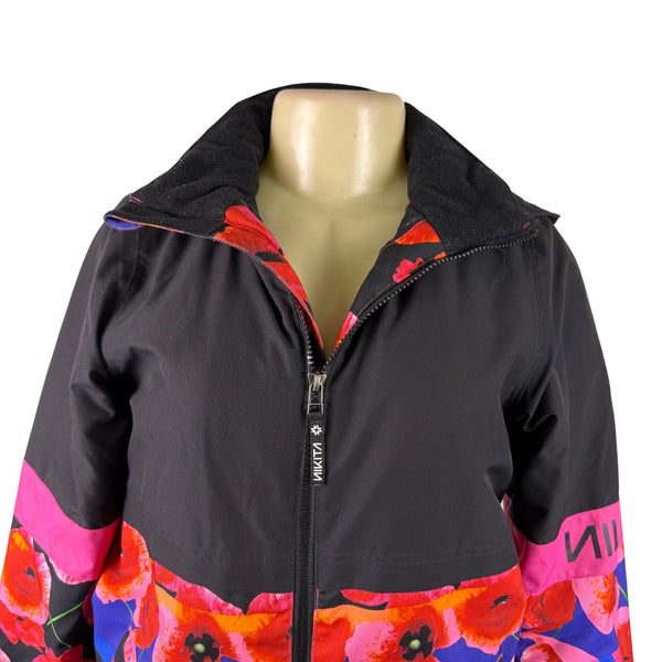 Nikita Womens Black & Floral Hooded Jacket Medium Weatherproof Stylish Design M