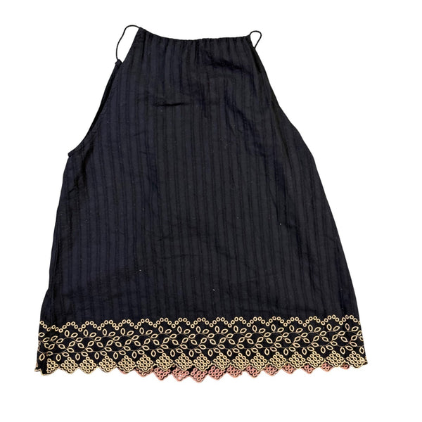 Love Stitch Womens Black Embroidered Sleeveless Halter Tank Top Size M