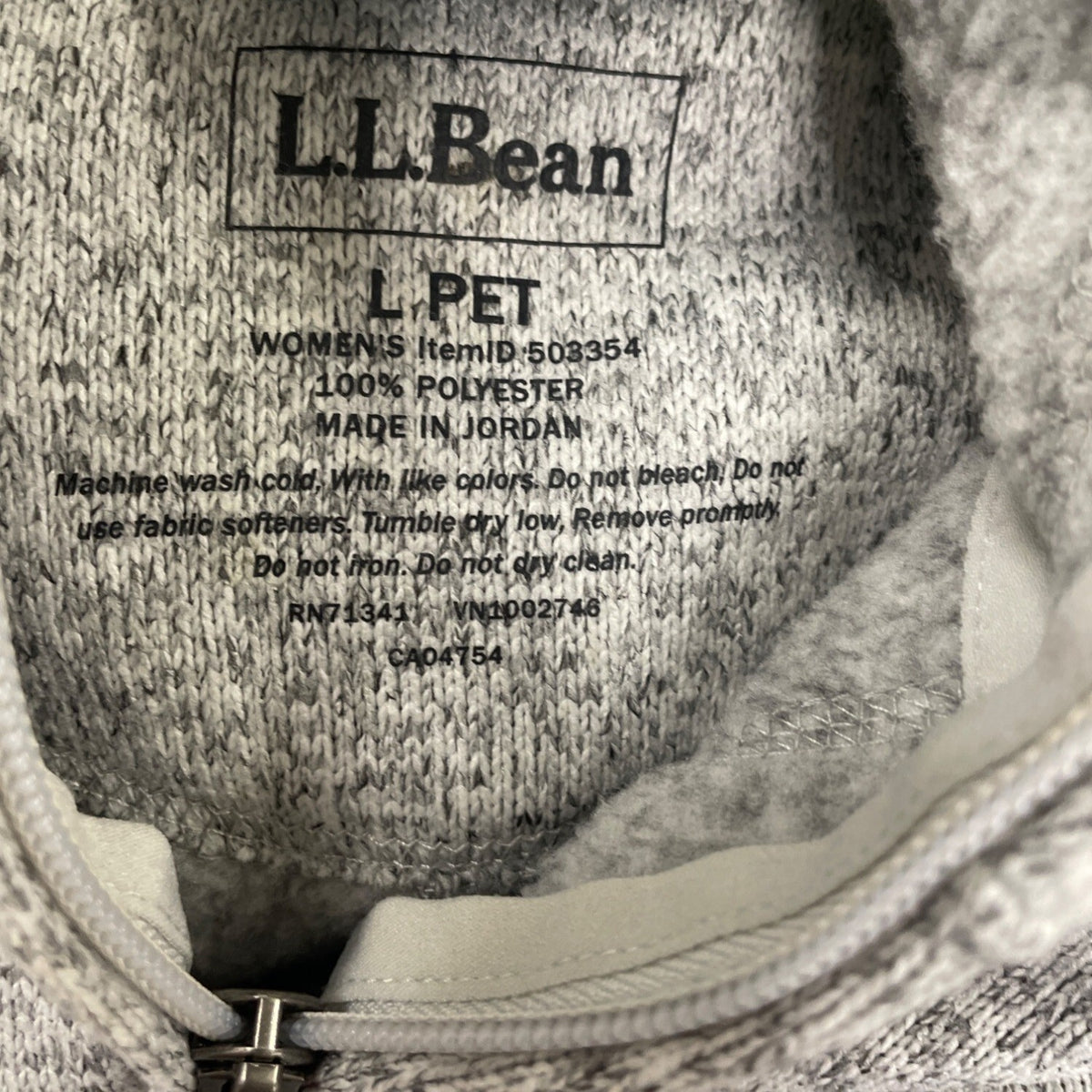 L.L. Bean Gray Zip-Up Hooded Sweater Jacket With Side Pockets Sz LP - New