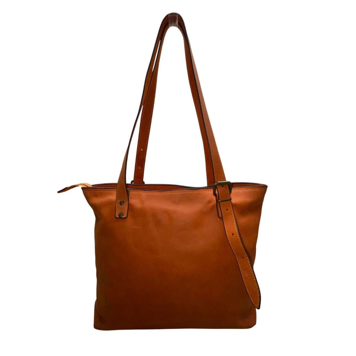 Women’s Orange Leather Adjustable Straps Zip Closure Inner Pockets Tote Bag