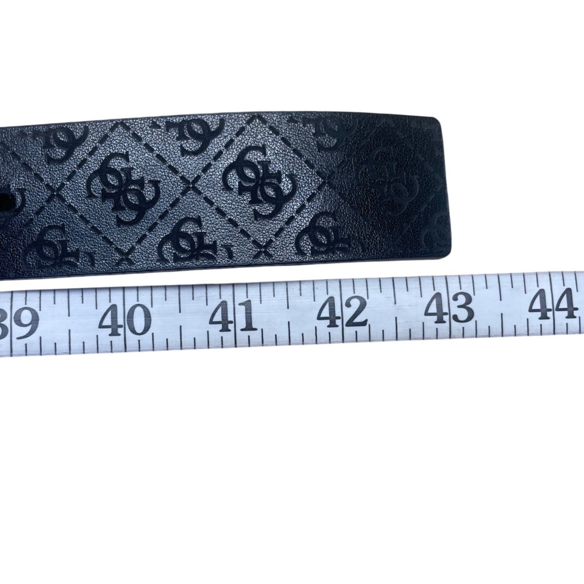 Guess Mens Black Leather Logo Belt Adjustable Polished Plaque Textured Buckle