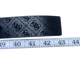 Guess Mens Black Leather Logo Belt Adjustable Polished Plaque Textured Buckle