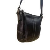 Coach Women’s Black Leather With Tassel Accent & Stitch Detailing Crossbody Bag