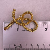 Vintage Gold Tone Womens Brooch Faux Pearl Textured Twisted Rope Design