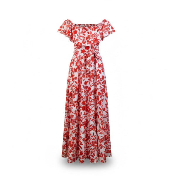 Lane Bryant Womens Red & White Cotton Blend Maxi Floral Dress Size 14/16 