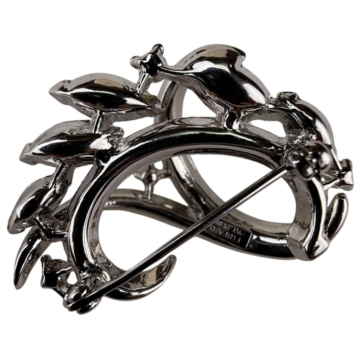 Trifari Vintage Silver Tone Rhinestone Sapphire Blue Crescent Brooch Pin Elegant