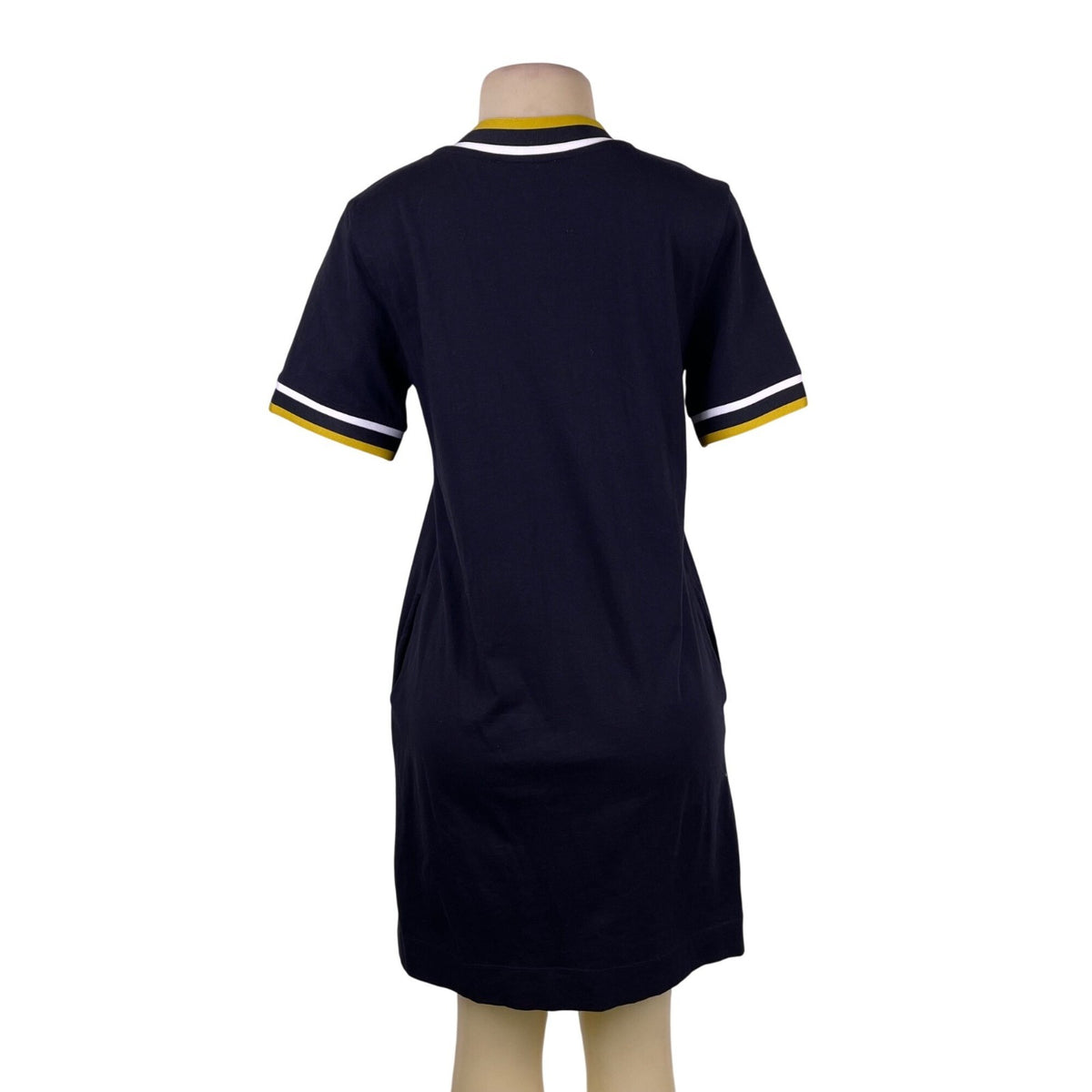 Cotelac Women’s Black Shirt Dress Size 0 Yellow/White Trim Short Sleeve Casual