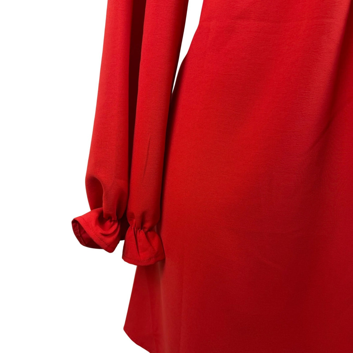 Dokotoo Womens Red Polyester Long-Sleeve V-Neck Pleated Tunic Dress Flowy Sz XL