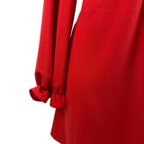 Dokotoo Womens Red Polyester Long-Sleeve V-Neck Pleated Tunic Dress Flowy Sz XL