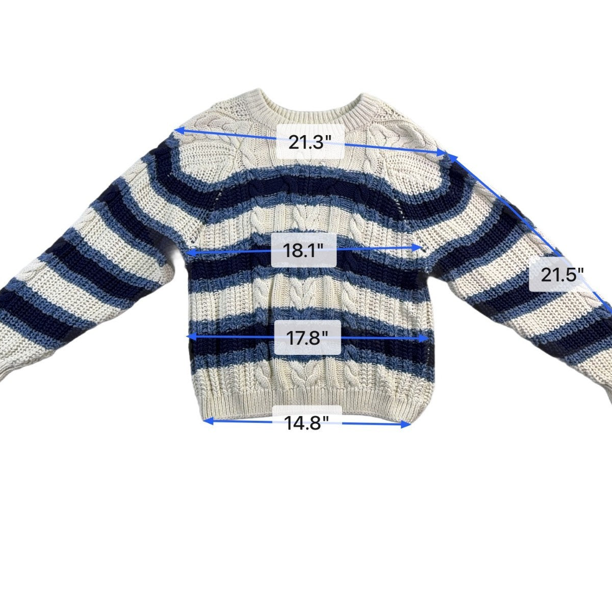Free People Womens Ivory & Navy Cable Knit Crew Neck Sweater Striped Size S