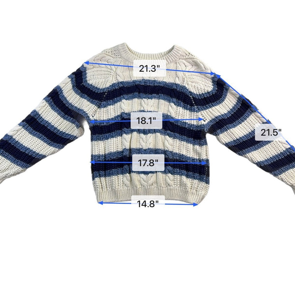 Free People Womens Ivory & Navy Cable Knit Crew Neck Sweater Striped Size S