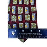 Robert Talbott Mens Burgundy Silk Floral & Geometric Print Tie Hand-Sewn USA
