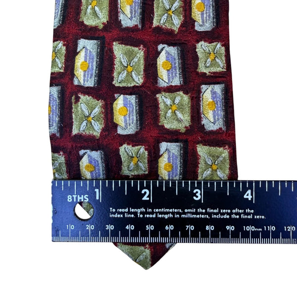 Robert Talbott Mens Burgundy Silk Floral & Geometric Print Tie Hand-Sewn USA